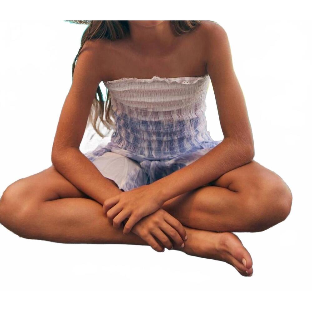 NEW VINTAGE HAVANA girls tie dye smocked tube and ruffle skirt set in blue ditsy